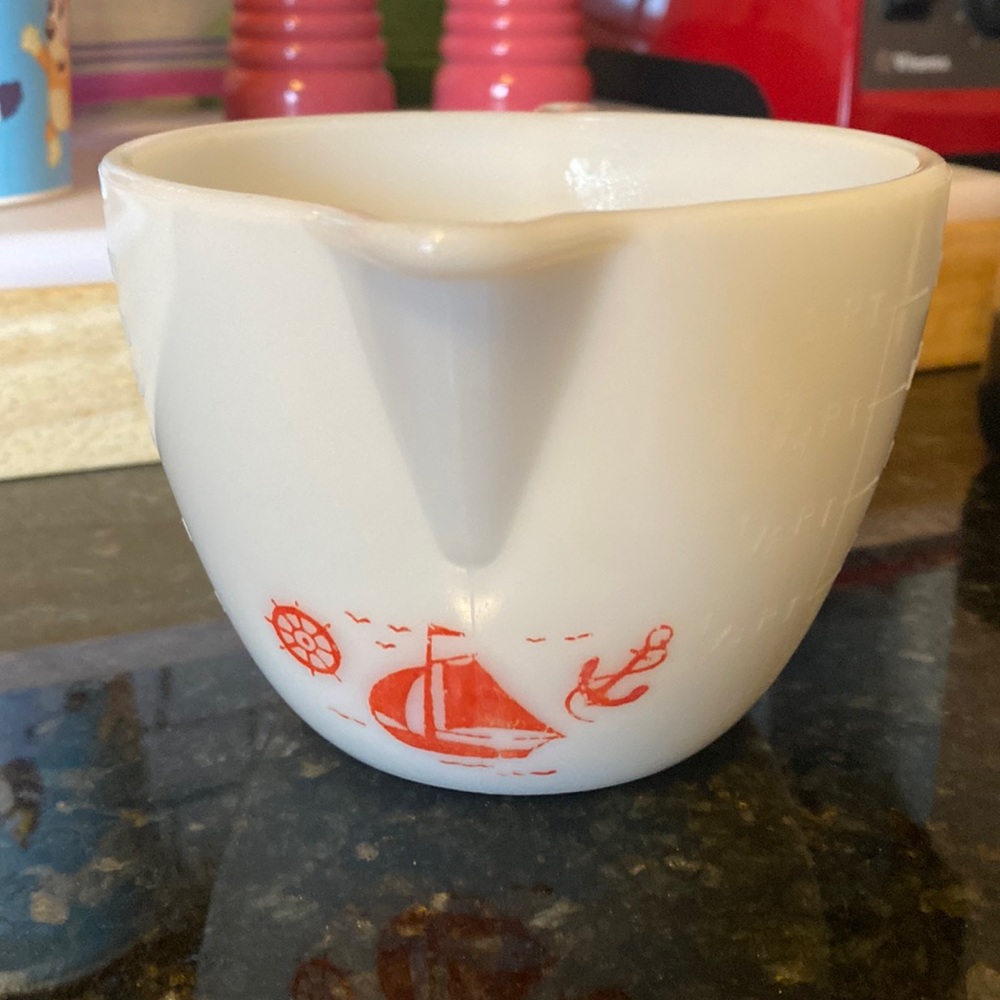 Vintage McKee milk glass sailboat measuring cup
